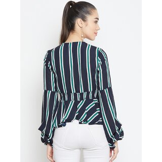 Modern Women Purys Women Black Striped Regular Fit Casual Top with Short Sleeves 2025 at ShopCir
