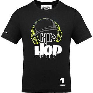 FastB Men Printed Round Neck Black T-Shirt