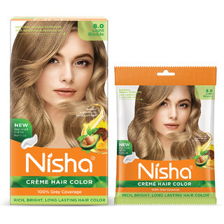 Nisha Creme Based Hair Color Box with Pouch 200 gm (Pack Of 2) , Light Blonde Nisha Creme Based Hair Color Box with Pouch 200 gm (Pack Of 2) , Light Blonde