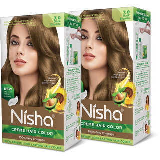 Nisha Cream Hair Color Rich Bright Long Lasting Hair Colouring For Ultra Soft Deep Shine 100% Grey Coverage Dark Blonde Nisha Cream Hair Color Rich Bright Long Lasting Hair Colouring For Ultra Soft Deep Shine 100% Grey Coverage Dark Blonde
