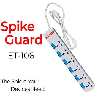 MEPL Grey COLOUR 6x6 Power Strip with 2 meter cable and 6A Spike GuardMulti Socket Spike GuardSurge ProtectorExtensio - Electricals | Buy online on ZillyBuy