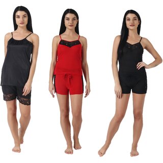 Kismat Fashion Sexy & Stylish Top & Shrt Set With Lace work Pack Of Three