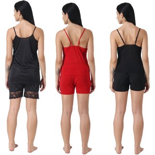 Kismat Fashion Sexy & Stylish Top & Shrt Set With Lace work Pack Of Three