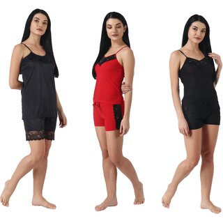 Kismat Fashion Sexy & Stylish Top & Shrt Set With Lace work Pack Of Three