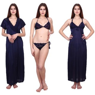 Kismat Fashion Sexy & Stylish Women Long Robe With Nighty & Bra With Panty Set