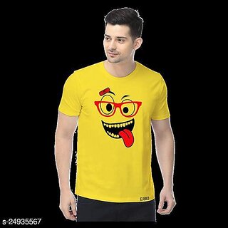 Elegant Men Polyester Blend Yellow Short Sleeves Printed Tshirts 2025 at ShopCircuit | ONDC