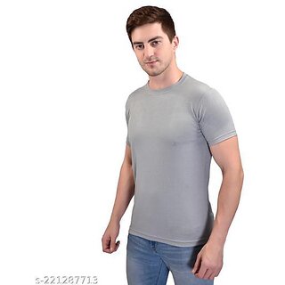 Sophisticated Men Poly Blend Grey Short Sleeves Solid Tshirts 2025 at ShopCircuit | ONDC