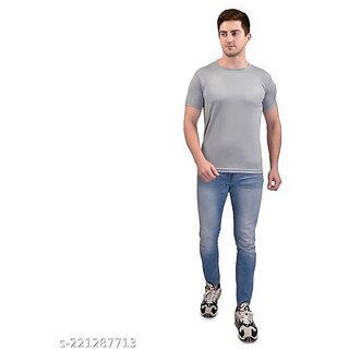 Sophisticated Men Poly Blend Grey Short Sleeves Solid Tshirts 2025 at ShopCircuit | ONDC