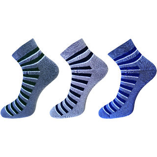 USOXO Soft Breathable Combed Cotton Ankle Socks For Men Pack Of 3 (Airforce blue, Dark grey, Light grey) Feel Feel Abkle - Socks | Buy online on ZillyBuy
