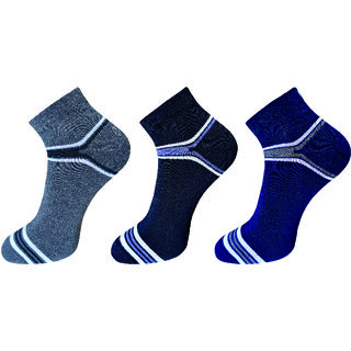 USOXO Soft Breathable Combed Cotton Ankle Socks For Men Pack Of 3 (Dark grey, Black, Navy blue) strip up lowcut - Socks | Buy online on ZillyBuy