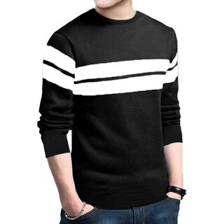 New Men Leotude Men Black Striped Cotton Blend Casual T-Shirt 2025 at ShopCircuit | ONDC