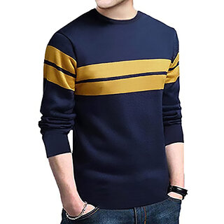 Chic Men Leotude Men Blue Striped Cotton Blend Casual T-Shirt 2025 at ShopCircuit | ONDC