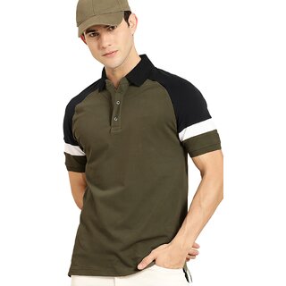 Trendy Men Leotude Men Olive Color Block Cotton Blend Casual T-Shirt 2025 at ShopCircuit | ONDC