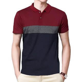 Affordable Men Leotude Men Maroon Color Block Cotton Blend Casual T-Shirt 2025 at ShopCircuit | 