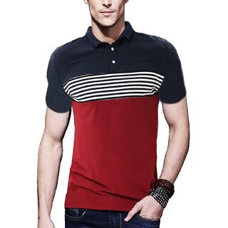 Sophisticated Men Leotude Men Maroon Color Block Cotton Blend Casual T-Shirt 2025 at ShopCircuit