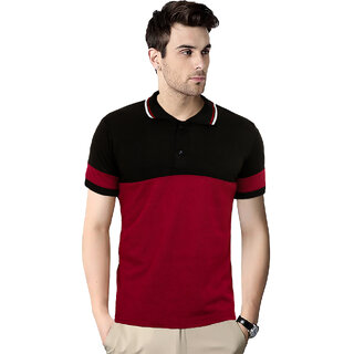 Premium Men Leotude Men Maroon Color Block Cotton Blend T-Shirt 2025 at ShopCircuit | ONDC