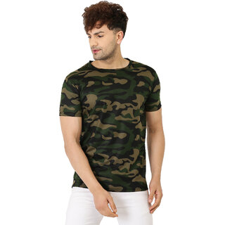 Trendy Men Leotude Men Olive Camouflage Cotton Blend Casual T-Shirt 2025 at ShopCircuit | ONDC