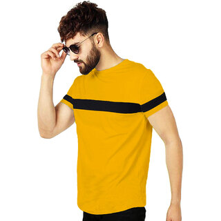 Premium Men Leotude Men Yellow Color Block Cotton Blend T-Shirt 2025 at ShopCircuit | ONDC