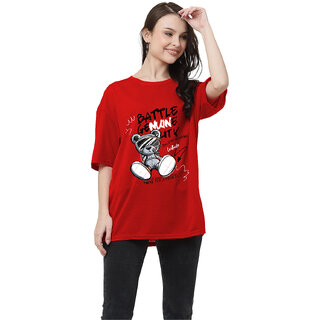 New Women Leotude Red Printed Cotton Blend Round Neck Half Sleeve T-Shirts For Womens 2025 at Sh