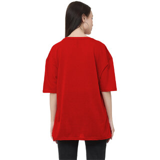 New Women Leotude Red Printed Cotton Blend Round Neck Half Sleeve T-Shirts For Womens 2025 at Sh