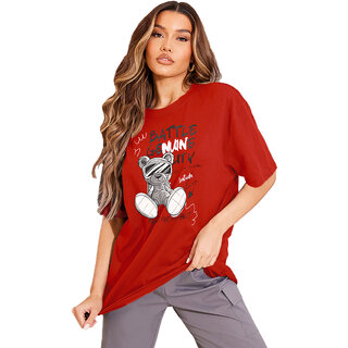 Modern Women Leotude Red Printed Cotton Blend Round Neck Half Sleeve T-Shirts For Womens 2025 at
