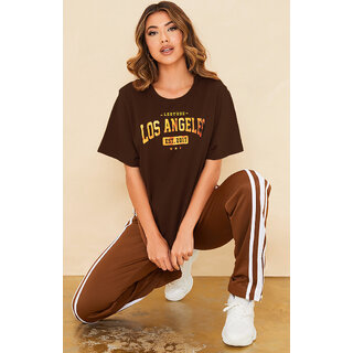 Sophisticated Women Leotude Brown Printed Cotton Blend Round Neck Half Sleeve T-Shirts For Women