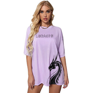Exclusive Women Leotude Purple Printed Cotton Blend Round Neck Half Sleeve T-Shirts For Womens 2