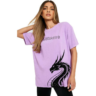 Elegant Women Leotude Purple Printed Cotton Blend Round Neck Half Sleeve T-Shirts For Womens 202