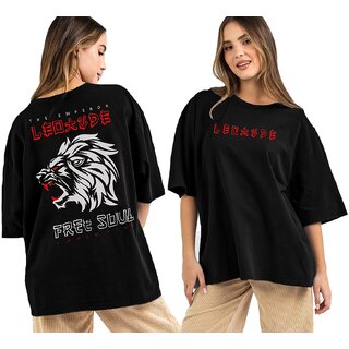 Chic Women Leotude Black Printed Cotton Blend Round Neck Half Sleeve T-Shirts For Womens 2025 at