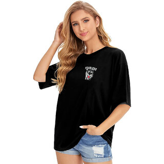 Modern Women Leotude Black Printed Cotton Blend Round Neck Half Sleeve T-Shirts For Womens 2025 