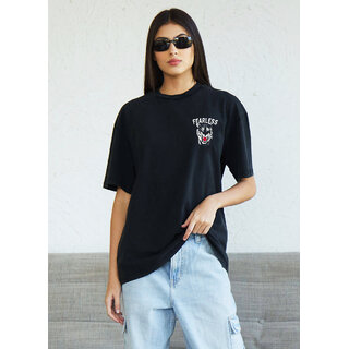Chic Women Leotude Black Printed Cotton Blend Round Neck Half Sleeve T-Shirts For Womens 2025 at