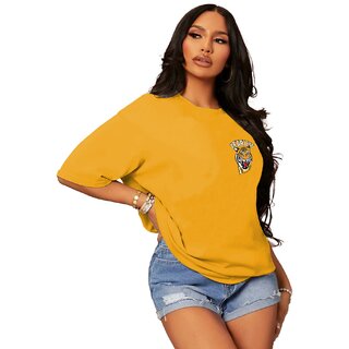 Premium Women Leotude YELLOW Printed Cotton Blend Round Neck Half Sleeve T-Shirts For Womens 202