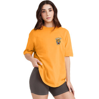 Stylish Women Leotude YELLOW Printed Cotton Blend Round Neck Half Sleeve T-Shirts For Womens 202
