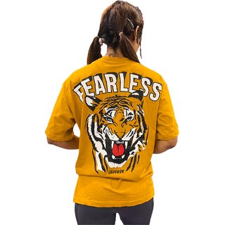 Exclusive Women Leotude YELLOW Printed Cotton Blend Round Neck Half Sleeve T-Shirts For Womens 2