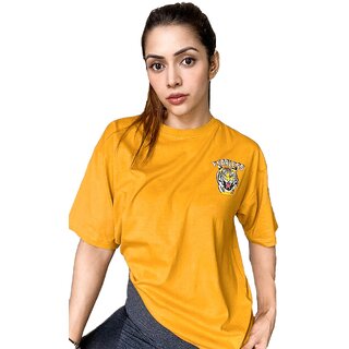 Exclusive Women Leotude YELLOW Printed Cotton Blend Round Neck Half Sleeve T-Shirts For Womens 2