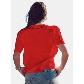 Stylish Women Leotude Red Printed Cotton Blend Round Neck Half Sleeve T-Shirts For Womens 2025 a