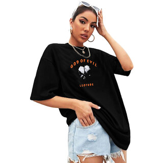 Exclusive Women Leotude Black Printed Cotton Blend Round Neck Half Sleeve T-Shirts For Womens 20