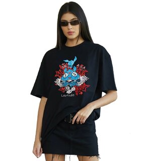 Top Women Leotude Black Printed Cotton Blend Round Neck Half Sleeve T-Shirts For Womens 2025 at 