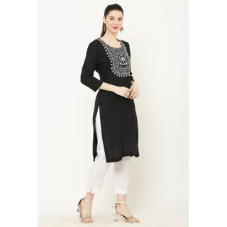 Vivient Women Black Embroidered Kurti with White Pant