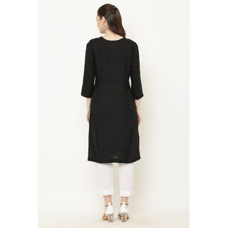 Vivient Women Black Embroidered Kurti with White Pant