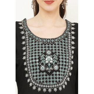 Vivient Women Black Embroidered Kurti with White Pant