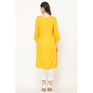 Vivient Women Yellow Embroidered Kurti With White Pant