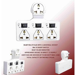 Multi Plug 3+3 Universal Socket Adaptor with Led Indicator  Individual Switch, 6 Amp Extension Cord Board
