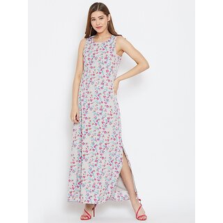 Chic Women Purys Grey Floral Printed Sleeveless Maxi Dress for Woemen 2025 at ShopCircuit | ONDC