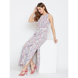 Chic Women Purys Grey Floral Printed Sleeveless Maxi Dress for Woemen 2025 at ShopCircuit | ONDC