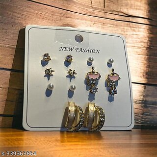 Pack of 6 Gold Plated Trendy Earrings for Women - Earrings | Buy online on ZillyBuy