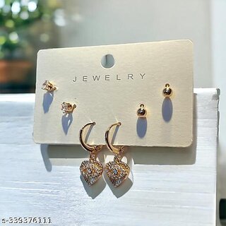 Pack of 3 Gold Plated Trendy Earrings for Women - Earrings | Buy online on ZillyBuy