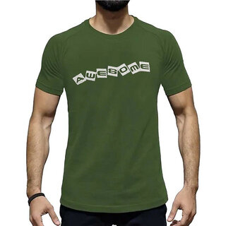 Affordable Men HIT SQUARE Olive Pure Cotton Round Neck Printed For Men 2025 at ShopCircuit | OND