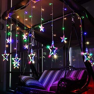 12 Stars 138 LED Window Curtain String Lights with 8 Flashing Modes - Decoration for Christmas, Wedding, Party, Home, Patio