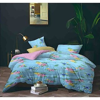 UnV Baby Blue Flowar Print Double Bedsheet With 2 Pillow Covers (208 X 213 Cm)(Bs6-07)